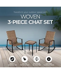 Four Seasons Courtyard Bayside 3 Piece All Weather Woven Wicker Chat Set, Brown