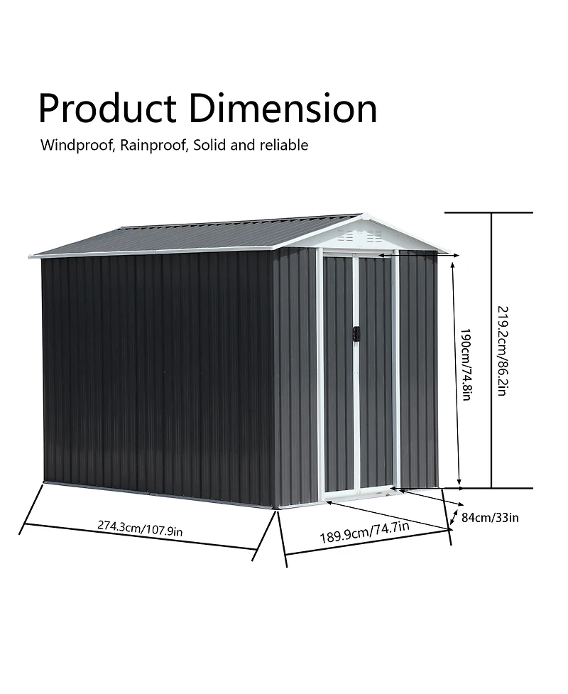 Mondawe 6FTx9FT Metal Steel Waterproof Outdoor Bike Storage Garden Shed with Apex Roof