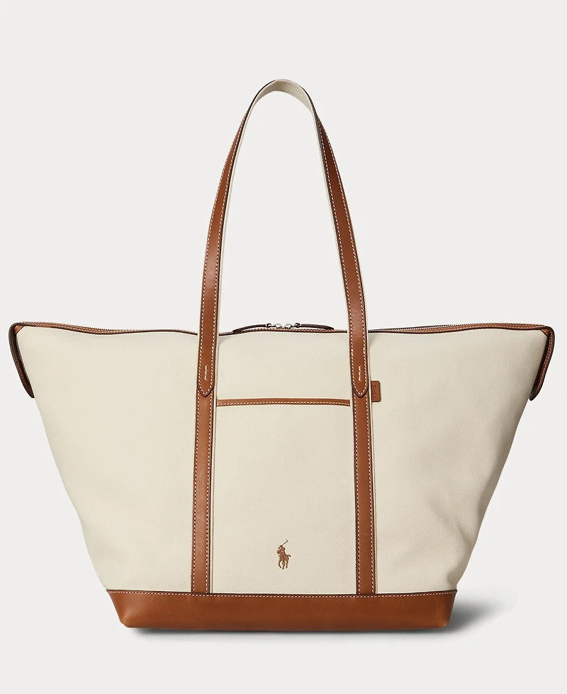 Polo Ralph Lauren Women's Leather-Trim Canvas Large Shopper Tote