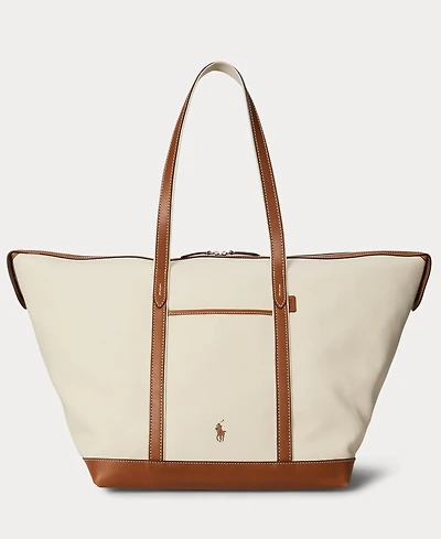 Polo Ralph Lauren Women's Leather-Trim Canvas Large Shopper Tote