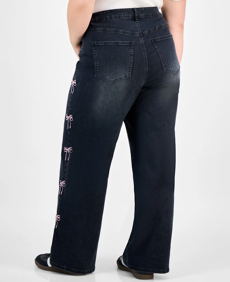 Madden Girl Trendy Plus Ultra 90's Bow-Detail Straight Jeans