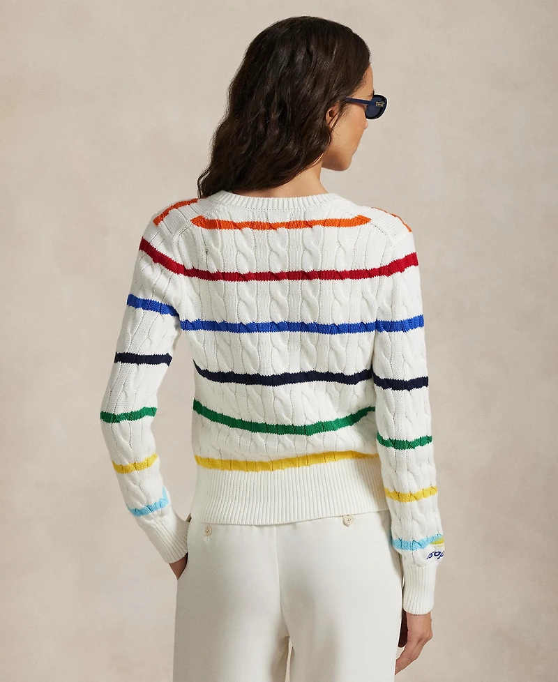 Polo Ralph Lauren Women's Us Open Striped Cable Cotton Cardigan