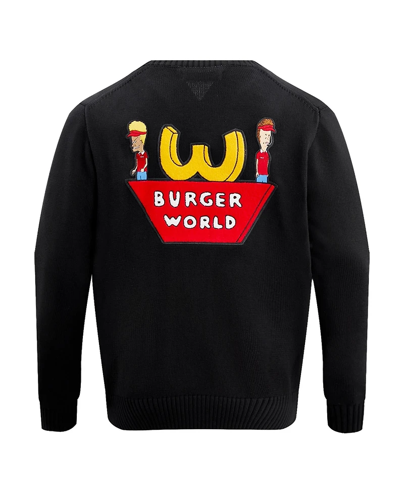 Freeze Max Men's Black Beavis and Butt-Head Burger World Cardigan