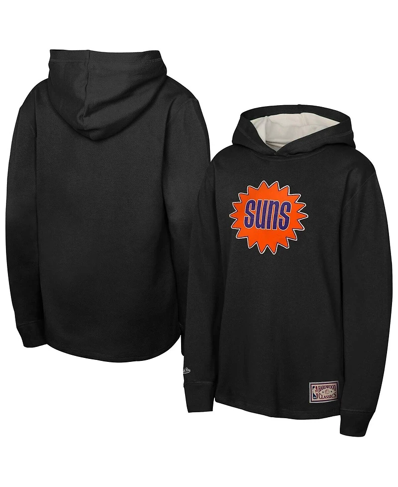 Mitchell & Ness Big Boy's and Girl's Black Phoenix Suns Hardwood Classics Lightweight Thermal Long Sleeve Hoodie T-Shirt