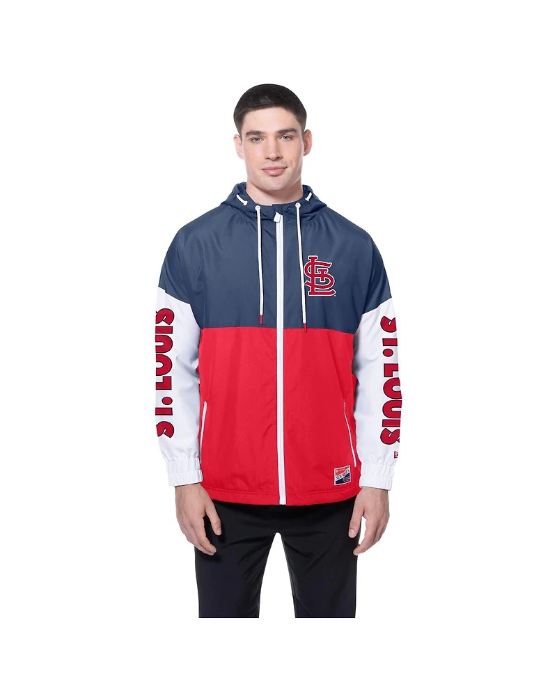 New Era Men's Red/Navy St. Louis Cardinals Color Block Full-Zip Hoodie Windbreaker