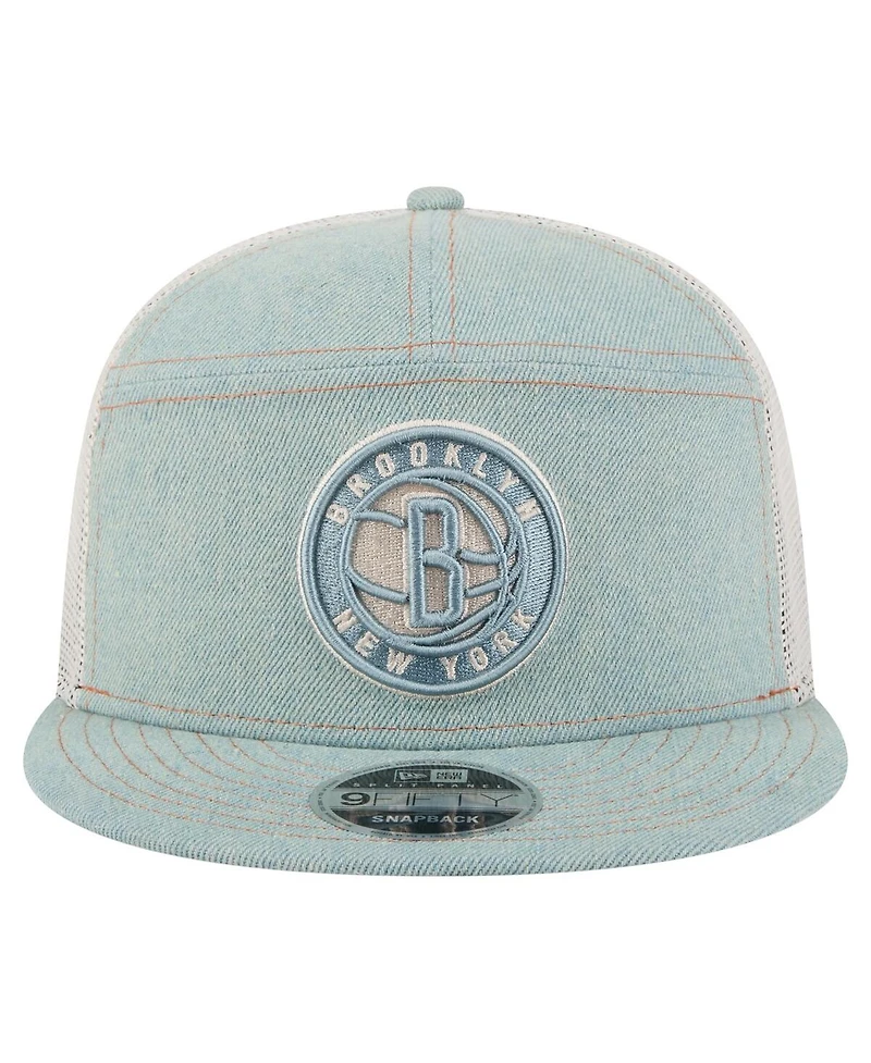 New Era Men's Brooklyn Nets Adventure Denim Split Panel 9FIFTY Snapback Trucker Hat