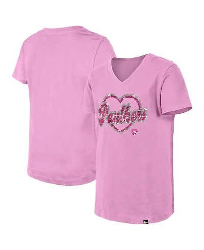 New Era Big Girls Pink Florida Panthers Flip Sequin V-Neck T-Shirt