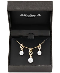 2-Pc. Set Cultured Freshwater Pearl (6 & 7mm) & Diamond Accent Swirl Pendant Necklace & Matching Drop Earrings in 14k Gold-Plated Sterling Silver