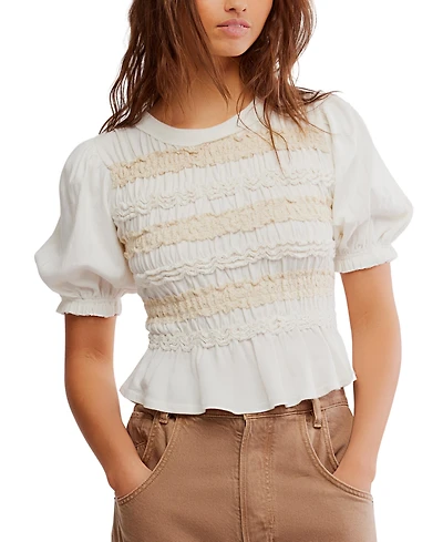 Free People Women's Cotton Puff-Sleeve Peplum Top