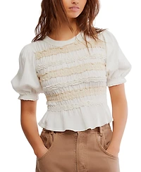 Free People Women's Cotton Puff-Sleeve Peplum Top