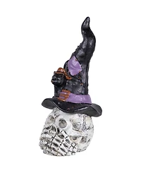 Northlight 22.75" Skull in Witch Hat with Cat Halloween Decoration