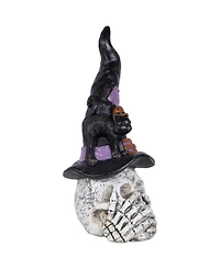 Northlight 22.75" Skull in Witch Hat with Cat Halloween Decoration