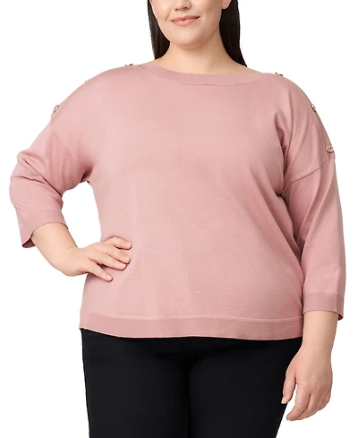 Melissa Paige Plus Button-Trim Drop-Shoulder Sweater