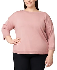 Melissa Paige Plus Button-Trim Drop-Shoulder Sweater