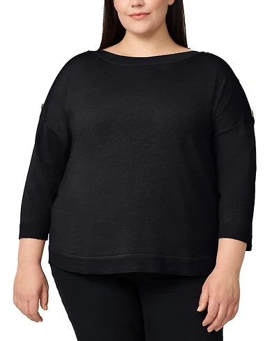 Melissa Paige Plus Button-Trim Drop-Shoulder Sweater