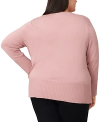 Melissa Paige Plus Size Solid V-Neck High-Cuff Sweater