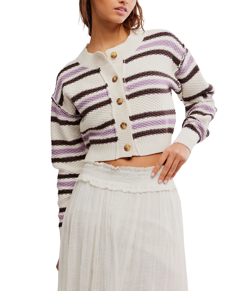Free People Women's Cropped Striped Knit Cardigan