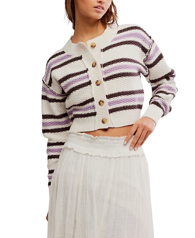 Free People Women's Cropped Striped Knit Cardigan