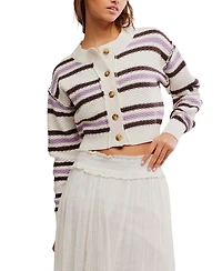 Free People Women's Cropped Striped Knit Cardigan