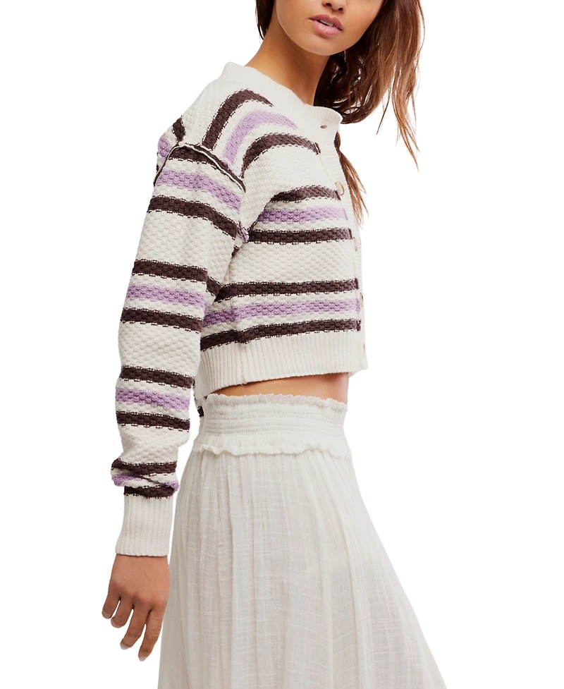 Free People Women's Cropped Striped Knit Cardigan