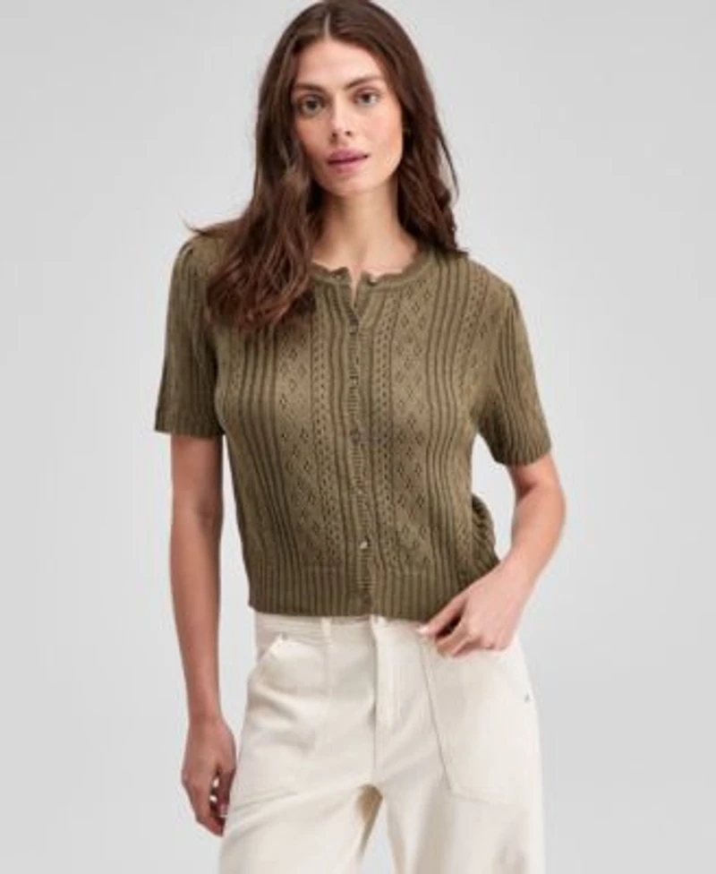 Now This Womens Short Sleeve Pointelle Cardigan Pxxs Xxl Exclusively At Macys