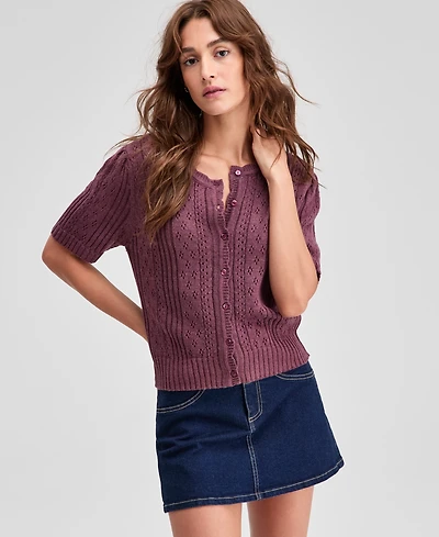 And Now This Women's Short-Sleeve Pointelle Cardigan, Exclusively at Macy's