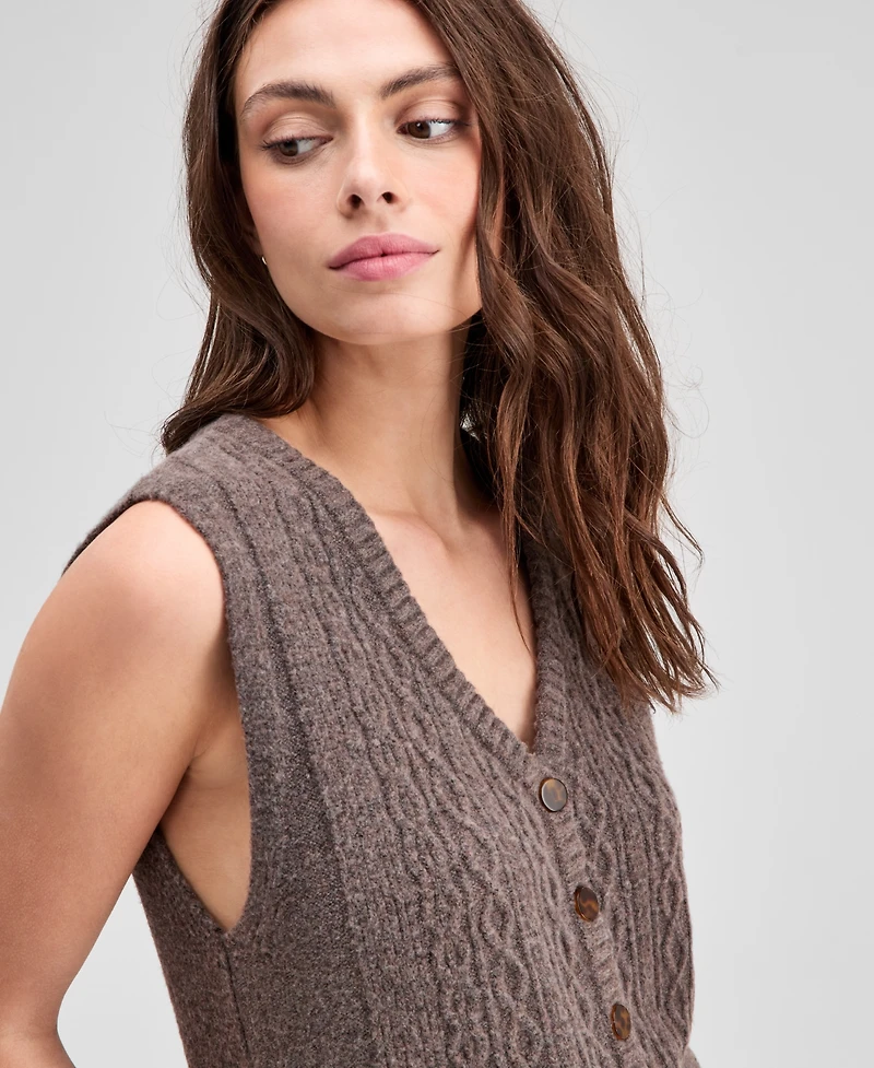 And Now This Women's Button-Front Cable-Knit Sweater Vest, Macy's Exclusive