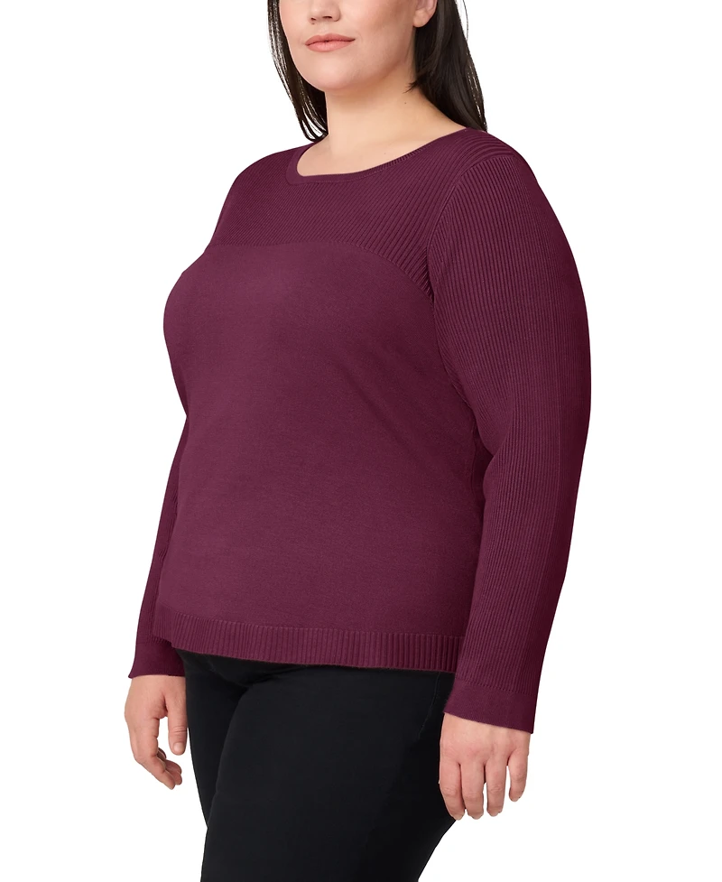 Melissa Paige Plus Size Ribbed-Yoke Pullover Sweater
