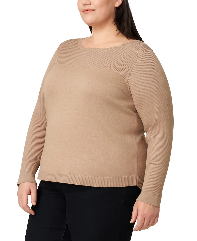 Melissa Paige Plus Size Ribbed-Yoke Pullover Sweater