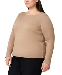 Melissa Paige Plus Size Ribbed-Yoke Pullover Sweater