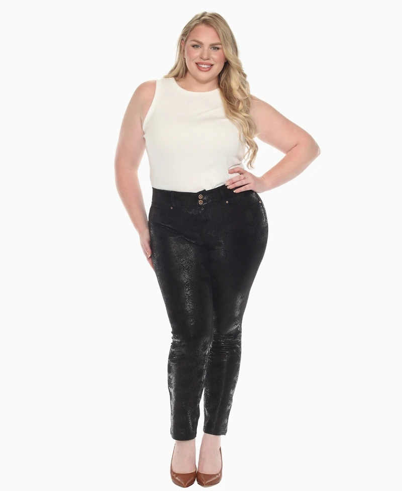 White Mark Plus Faux Suede Snake Print Pants