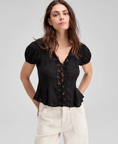 And Now This Women's Fitted Pleat-Detail Lace Blouse, Exclusively at Macy's