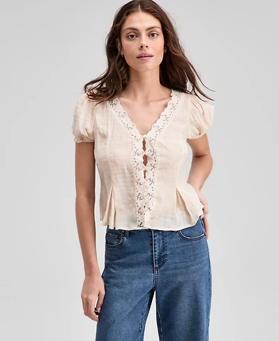 And Now This Women's Fitted Pleat-Detail Lace Blouse, Exclusively at Macy's