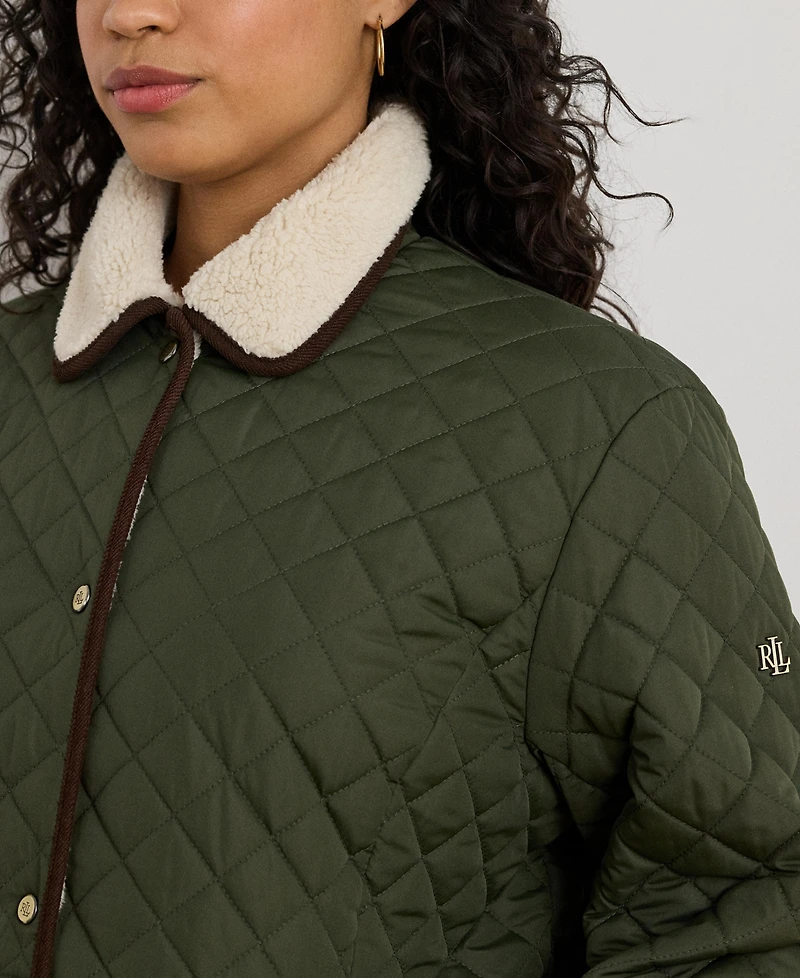 Lauren Ralph Plus Faux-Sherpa-Collar Quilted Coat