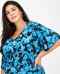 I.n.c. International Concepts Plus Printed V-Neck Short-Sleeve Top, Macy's Exclusive