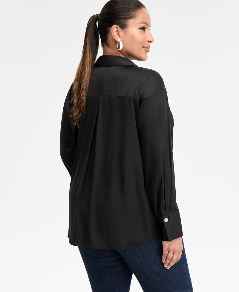 I.n.c. International Concepts Plus Size Satin Silky Shirt, Macy's Exclusive