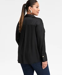 I.n.c. International Concepts Plus Size Satin Silky Shirt, Macy's Exclusive