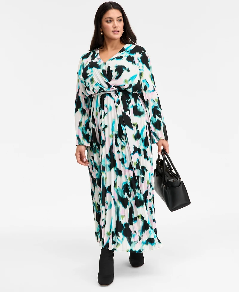 I.n.c. International Concepts Plus Printed Pleated Maxi Dress, Macy's Exclusive