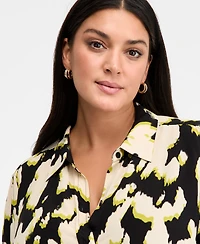 I.n.c. International Concepts Plus Printed Blouson-Sleeve Button-Front Shirt, Macy's Exclusive