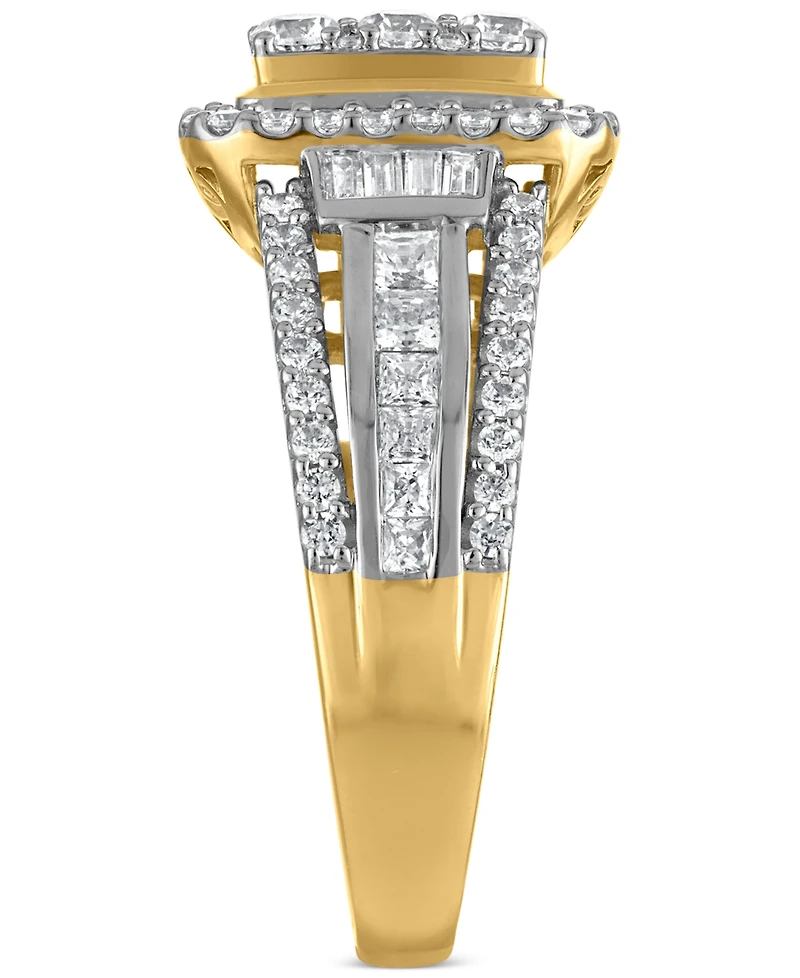 Diamond Emerald Shaped Halo Cluster Engagement Ring (1-1/2 ct. t.w.) in 14k Two-Tone Gold