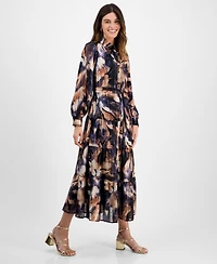 Robbie Bee Women's Tiered Floral-Print Shirtdress