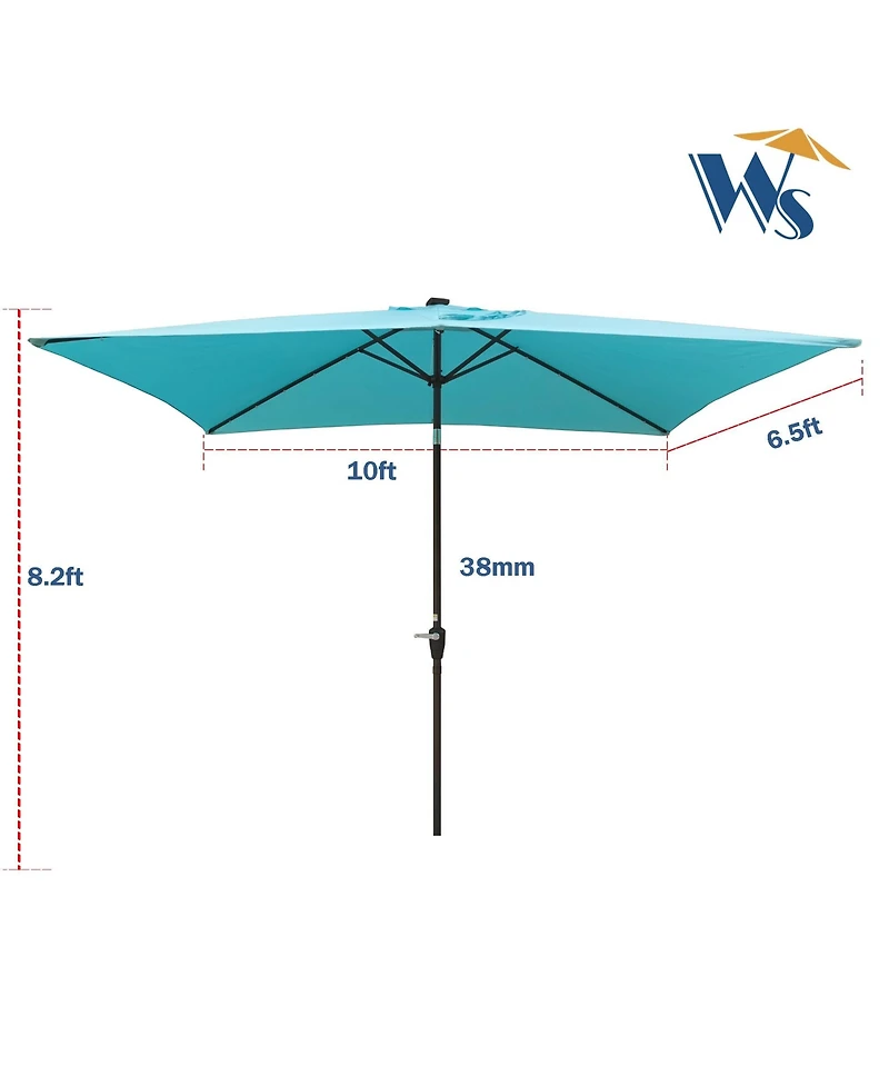 10 x 6.5t Rectangular Patio Solar Led Lighted Outdoor Umbrellas with Crank and Push Button Tilt