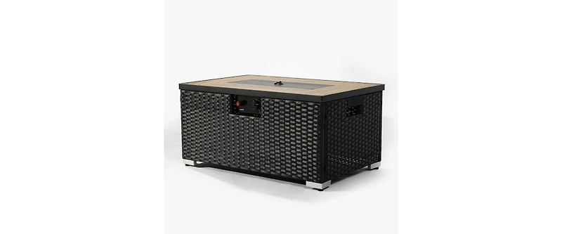 32 Inch Rectangular Wicker Fire Pit Table with 50000 Btu Burner and Ceramic Top