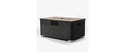 32 Inch Rectangular Wicker Fire Pit Table with 50000 Btu Burner and Ceramic Top