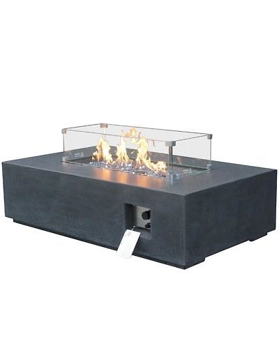 Flynama 52 Inch Outdoor Concrete Propane gas rectangle Fire Pit table in Dark Gray color