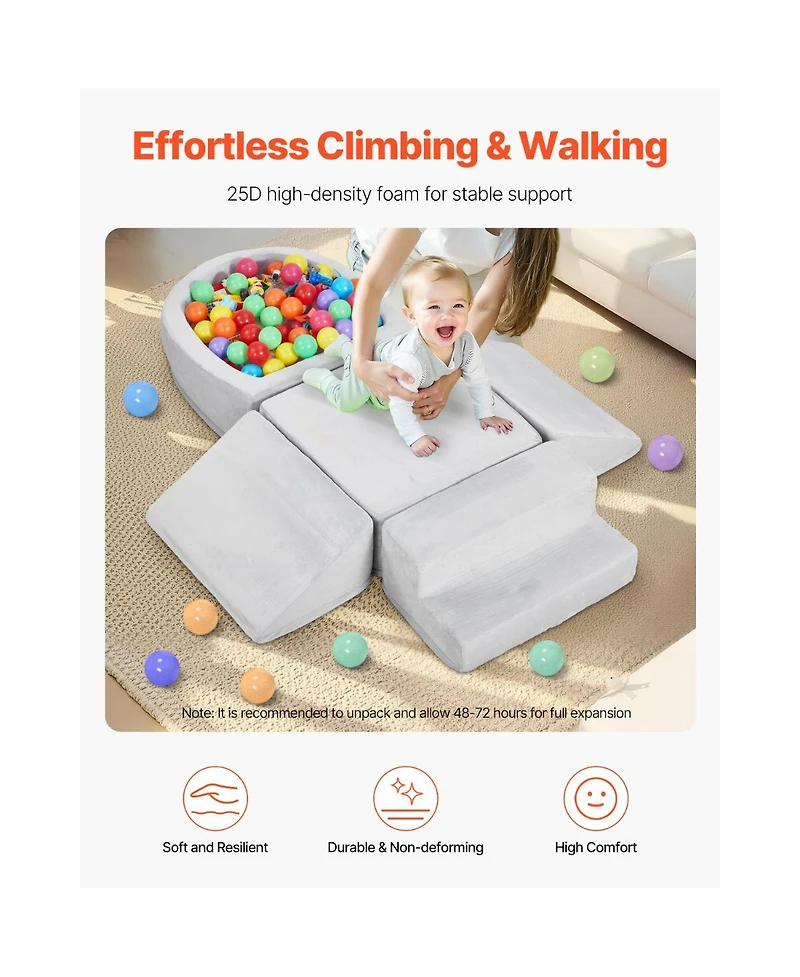 Slickblue 5 Piece Foam Climbing Blocks Set with Ball Pit for Toddlers Indoor Play Gym