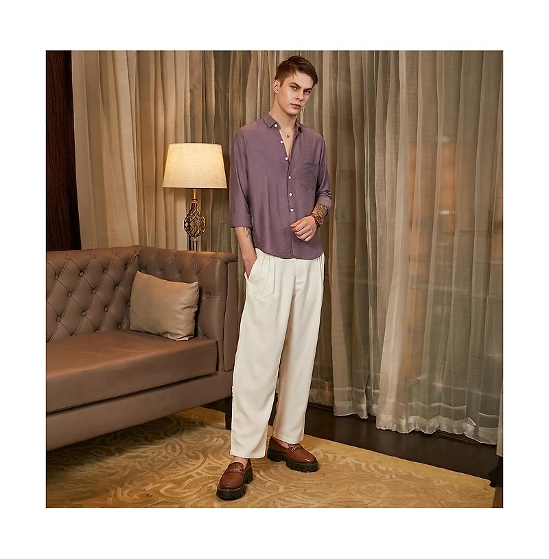 Campus Sutra Men's Grape Purple Breezy Wrinked Relaxed Shirt