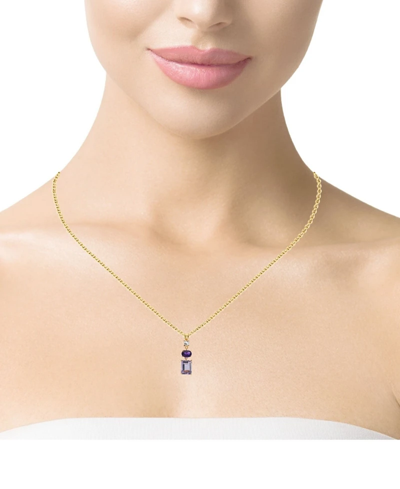 Blue Topaz (3-5/8 ct. t.w.) & White (1/3 Triple Stone 18" Pendant Necklace 14k Gold-Plated Sterling Silver (Also Amethyst)