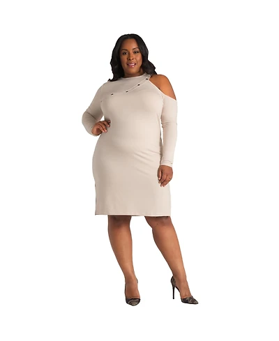Poetic Justice Plus Grommet Trimed Asymmetric Cold Shoulder Knee-Length Dress