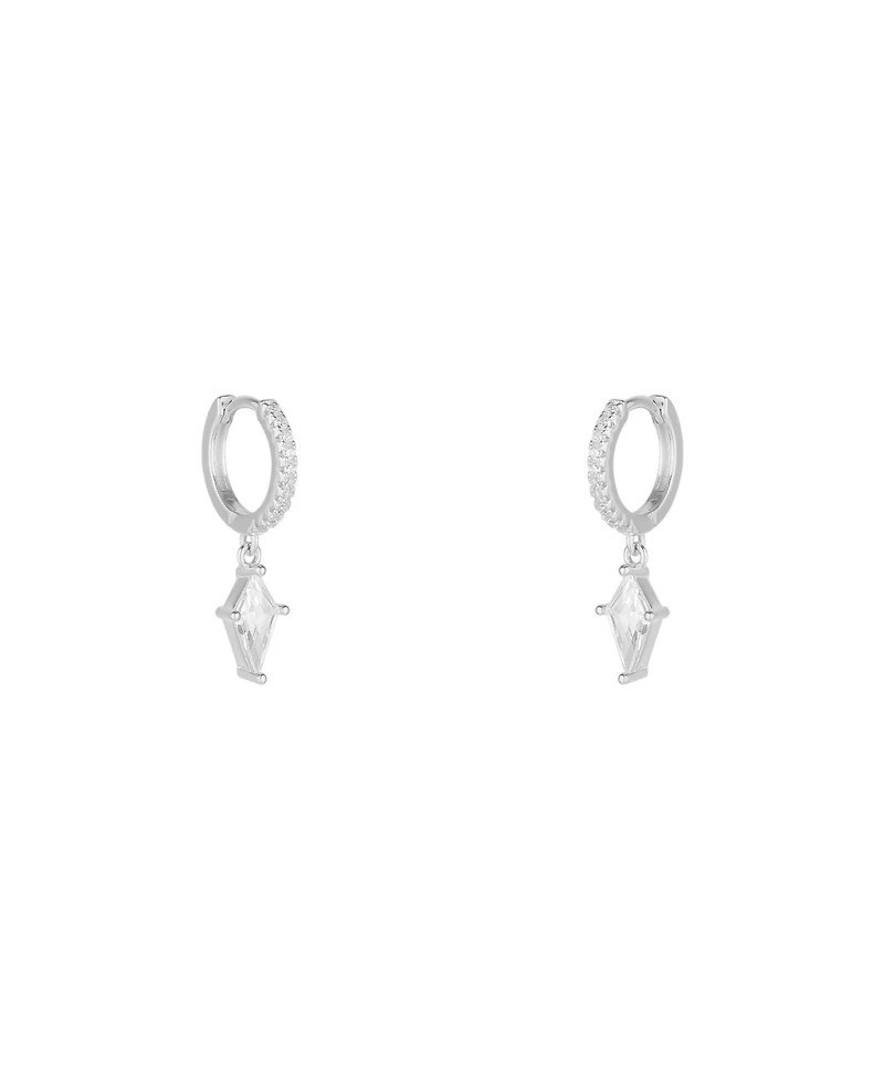 Spero London Sterling Silver Triangle Pave Spike Hoop Earrings